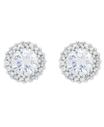 Macy's Women's Fine Silver Plated Round Halo Cubic Zirconia Stud Earrings