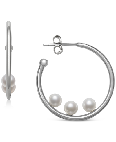 Belle De Mer Cultured Freshwater Pearl (4mm) Extra Small Hoop Earrings, Created For Macy's In Sterling Silver