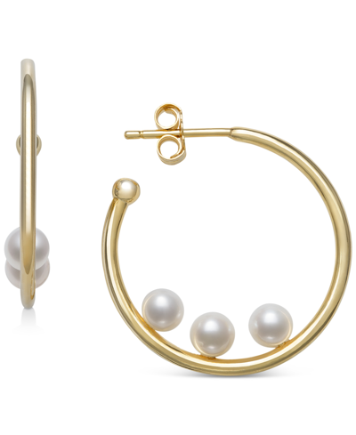 Belle De Mer Cultured Freshwater Pearl (4mm) Extra Small Hoop Earrings, Created For Macy's In Gold Over Silver
