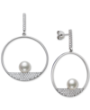 BELLE DE MER CULTURED FRESHWATER BUTTON PEARL (7MM) & CUBIC ZIRCONIA PAVE CIRCLE DROP EARRINGS, CREATED FOR MACY'