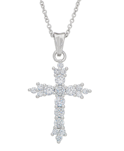 Macy's Women's Fine Silver Plated Cubic Zirconia Cross Pendant Necklace In Gray