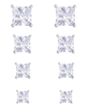 Macy's Women's Fine Silver Plated Square Cubic Zirconia Stud Earrings Set, 8 Pieces In Silver Plated
