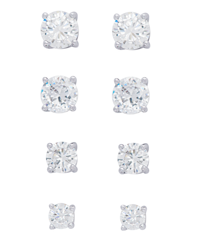Macy's Women's Fine Silver Plated Round Cubic Zirconia Stud Earrings Set, 8 Pieces