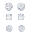 Macy's Women's Fine Silver Plated Round, Halo, Cubic Zirconia Stud Earrings Set, 6 Pieces In Silver Plated
