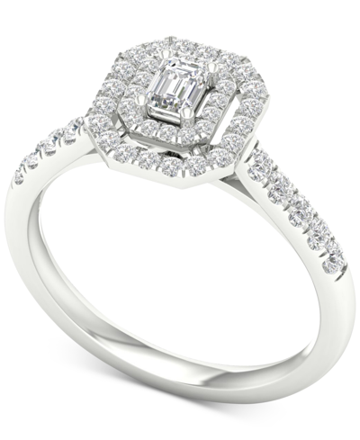Macy's Diamond Emerald-cut Double Halo Engagement Ring (1/2 Ct. T.w.) In 14k White Gold