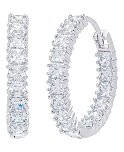MACY'S WOMEN'S FINE SILVER PLATED CUBIC ZIRCONIA HOOP EARRINGS