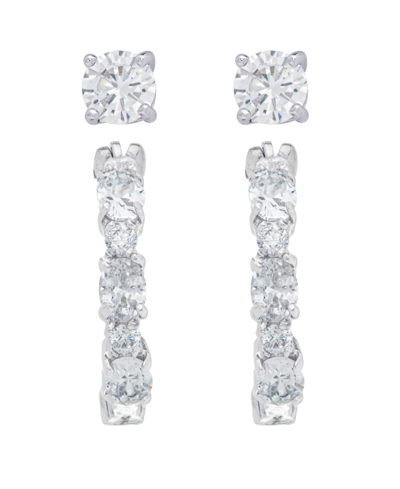 Macy's Women's Fine Silver Plated Cubic Zirconia Stud Hoop Earrings Set, 4 Pieces