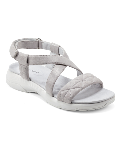 Easy Spirit Treasur 2 Womens Ankle Strap Heeled Wedge Sandals In Silver