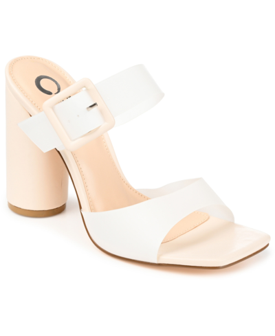 Journee Collection Women's Luca Vinyl Double Strap Block Heel Dress Sandals In White