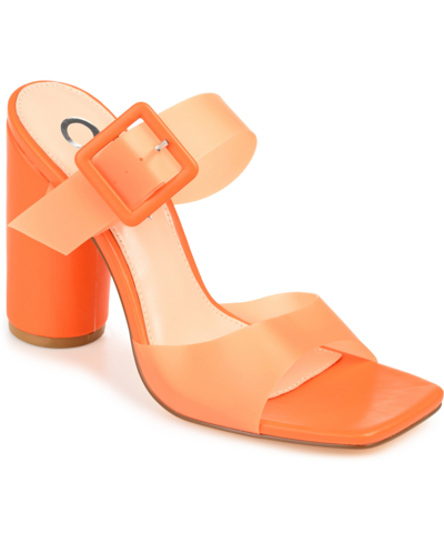 Journee Collection Women's Luca Vinyl Double Strap Block Heel Dress Sandals In Orange