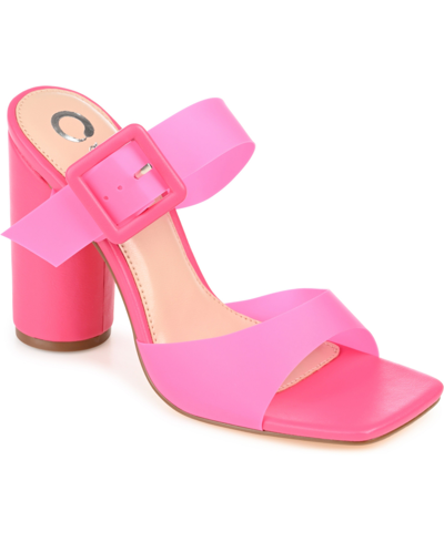 Journee Collection Women's Luca Vinyl Double Strap Block Heel Dress Sandals In Pink