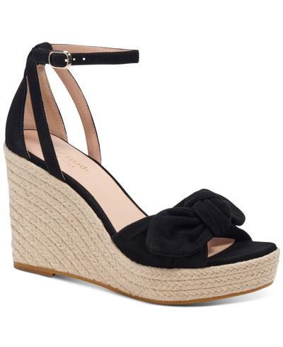 Kate Spade Women's Tianna Almond Toe Knotted Bow Espadrille Wedge Sandals In Black