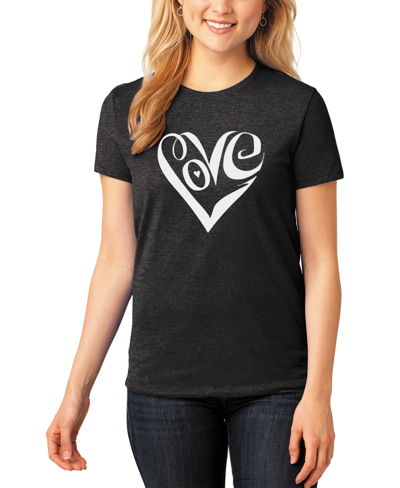 La Pop Art Women's Premium Blend Word Art Script Love Heart T-shirt In Black