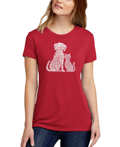 La Pop Art Women's Premium Blend Word Art Dogs And Cats T-shirt In Red