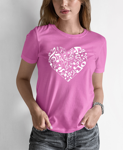 La Pop Art Women's Word Art Heart Flowers Short Sleeve T-shirt In Pink