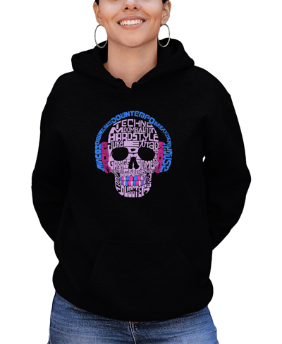 La Pop Art Women's Hooded Word Art Styles Of Edm Music Sweatshirt Top In Black