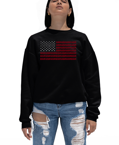 La Pop Art Women's Word Art Proud To Be An American Crewneck Sweatshirt In Black