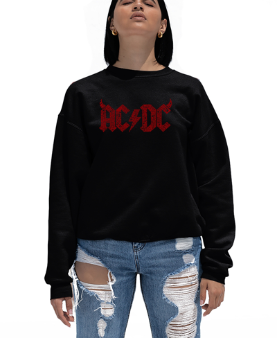 La Pop Art Women's Crewneck Word Art Acdc Song Titles Sweatshirt Top In Black