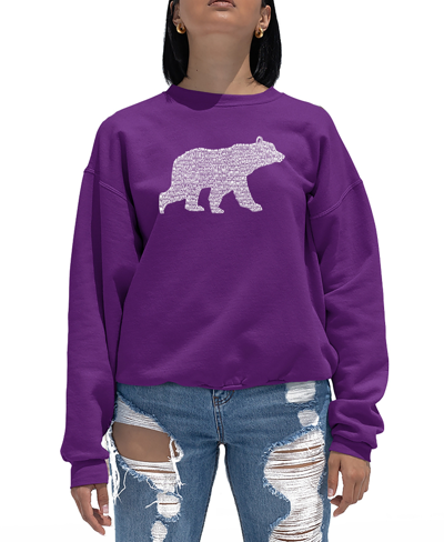 La Pop Art Women's Crewneck Word Art Mama Bear Sweatshirt Top In Purple