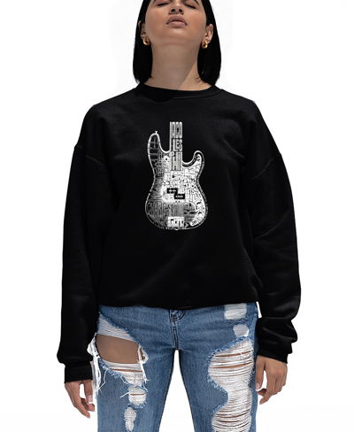 La Pop Art Women's Crewneck Word Art Bass Guitar Sweatshirt Top In Black