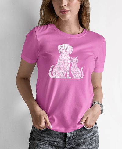 La Pop Art Women's Word Art Dogs And Cats T-shirt In Pink