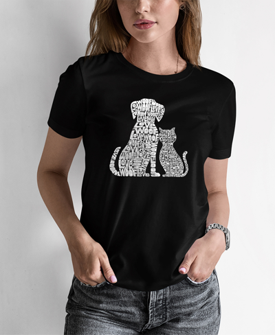 La Pop Art Women's Word Art Dogs And Cats T-shirt In Black