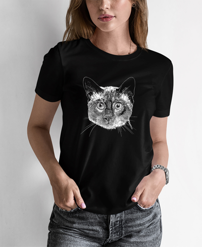 La Pop Art Women's Word Art Siamese Cat T-shirt In Black