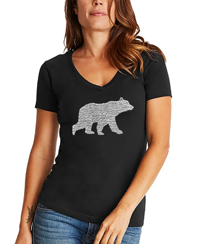 La Pop Art Women's V-neck Word Art Mama Bear T-shirt In Black