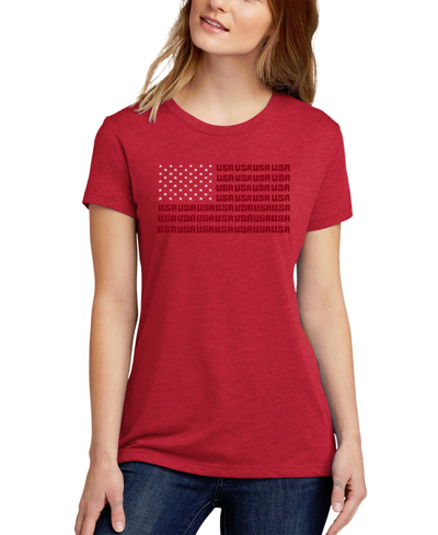 La Pop Art Women's Premium Blend Word Art Proud To Be An American T-shirt In Red