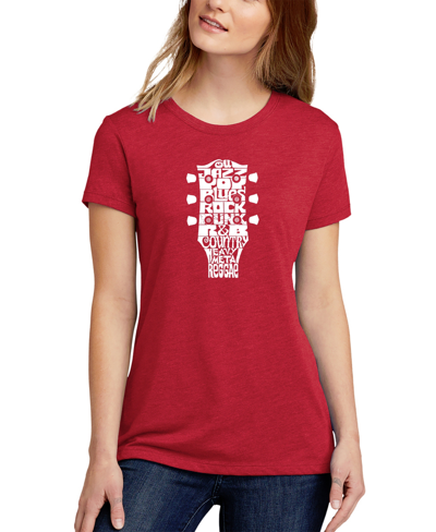 La Pop Art Women's Premium Blend Word Art Guitar Head Music Genres T-shirt In Red
