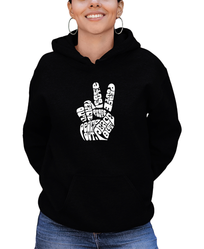 La Pop Art Women's Hooded Word Art Peace Out Sweatshirt Top In Black
