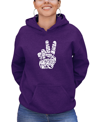 La Pop Art Women's Hooded Word Art Peace Out Sweatshirt Top In Purple