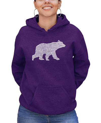 La Pop Art Women's Hooded Word Art Mama Bear Sweatshirt Top In Purple