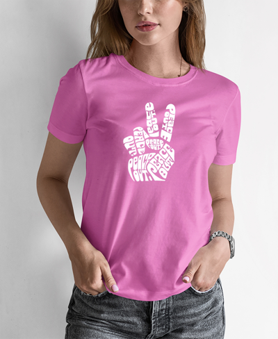 La Pop Art Women's Word Art Peace Out T-shirt In Pink