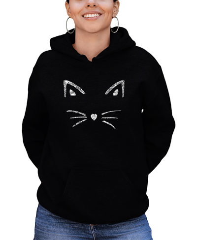 La Pop Art Women's Word Art Hooded Whiskers Sweatshirt Top In Black