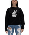La Pop Art Women's Word Art Crewneck Peace Fingers Sweatshirt In Black