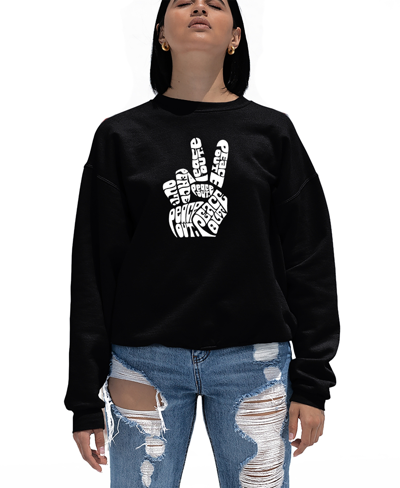 La Pop Art Women's Crewneck Word Art Peace Out Sweatshirt Top In Black