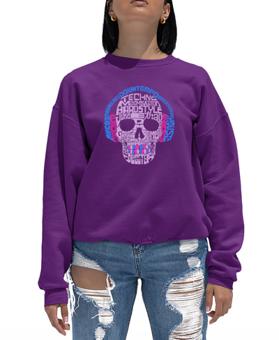 La Pop Art Women's Crewneck Word Art Styles Of Edm Music Sweatshirt Top In Purple