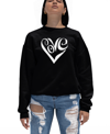 La Pop Art Women's Crewneck Word Art Script Love Heart Sweatshirt Top In Black