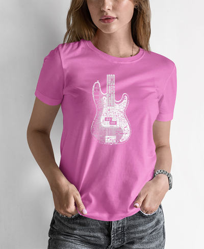 La Pop Art Women's Word Art Bass Guitar T-shirt In Pink