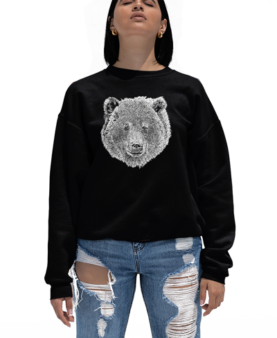 La Pop Art Women's Crewneck Word Art Bear Face Sweatshirt Top In Black