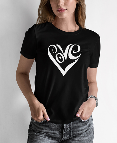 La Pop Art Women's Premium Blend Word Art Script Love Heart T-shirt In Black