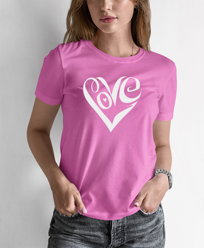 La Pop Art Women's Word Art Script Love Heart T-shirt In Pink