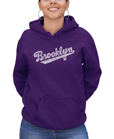 La Pop Art Women's Hooded Word Art Brooklyn Neighborhoods Sweatshirt Top In Purple