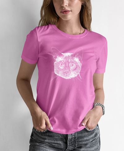 La Pop Art Women's Word Art Siamese Cat T-shirt In Pink