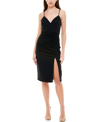 Emerald Sundae Juniors Womens Shirred Knee-length Bodycon Dress In Black