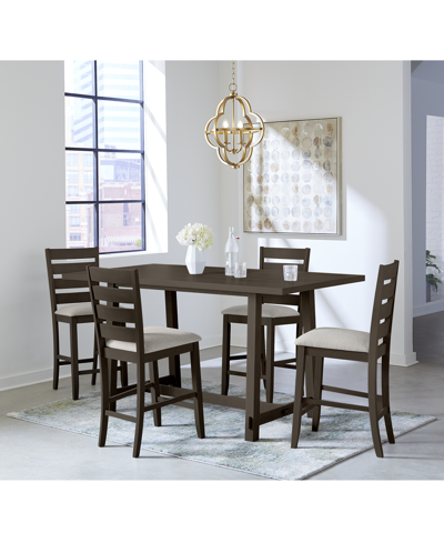 Macy's Closeout! Max Meadows Counter Height 5-pc Dining Set (rectangular Trestle Table + 4 Chairs) In Dark Brown