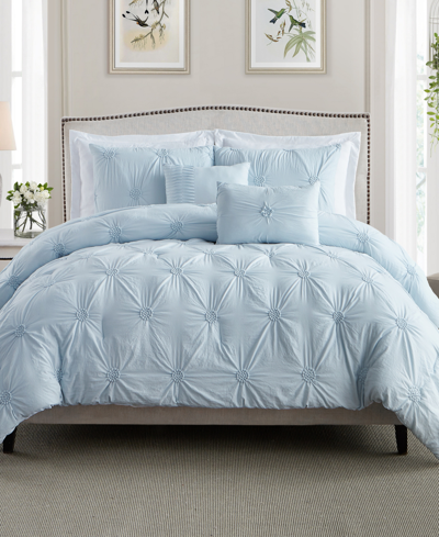 Cathay Home Inc. Floral Pintuck Full/queen Comforter Set In Baby Blue