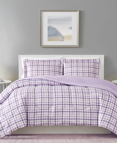 Pem America Lilac Gingham 3-pc. King Comforter Set, Created For Macy's Bedding In Pastel Purple