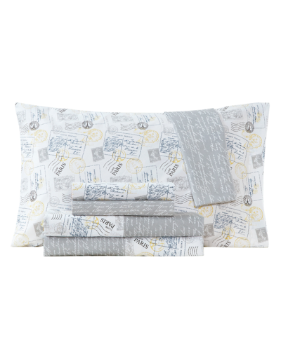 Jessica Sanders Letters Turnstyle Reversible Printed Super Soft Deep Pocket Full Sheet Set, 6 Pieces Bedding In Gray